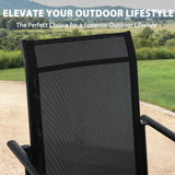 Seekverse 5-Piece Outdoor Dining Set, Square Metal Table with 4 Black Chairs, Black Patio Table with Umbrella Hole for Garden, Yard, Patio Seekverse