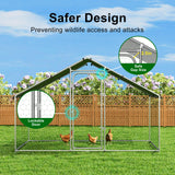 NGTEEN Large Metal Chicken Coop, Chicken Pen Walk in Chicken Run for Duck Rabbit Habitat Flat Shaped Poultry Cage with Waterproof Cover for Outdoor Farm Use, Spire Roof (10' L x 4.9' W x 6.4' H) NGTEEN
