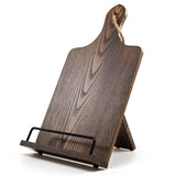 FANATU Cookbook Stand, Rustic Wood Cookbook Holder Cutting Board Style, Adjustable Recipe Ipad Tablet Book Holder and Stand for Kitchen with Anti-Slip Kickstand (Dark Brown) FANATU