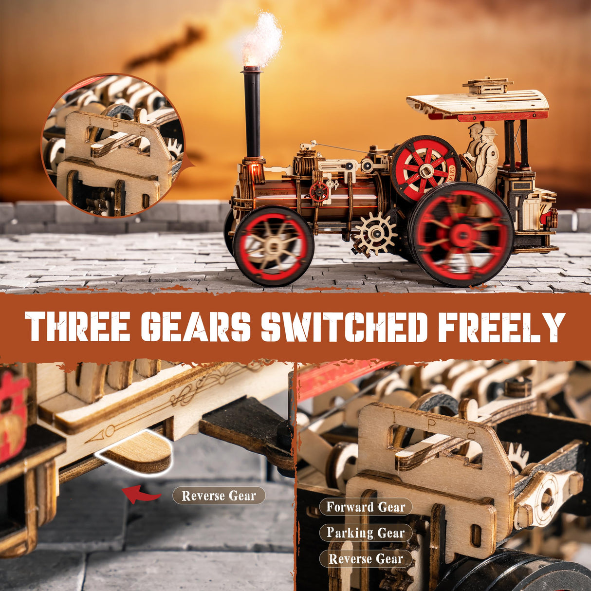 RoWood 3D Puzzles for Adults,Steam Engine Model Kit,1:28 Scale Mechanical Steam Locomotive Wooden Puzzle,469PCS,Assembly Time 6H, Awesome Gifts for Adults&Teens rowood