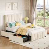 GarveeHome Twin Size Bed Frame with Adjustable Headboard and 2 Storage Drawers, Velvet Upholstered Tufted Twin Platform Bed Frames with Wooden Slats Support, Bedframe No Box Spring Needed, Beige/Cream GarveeHome
