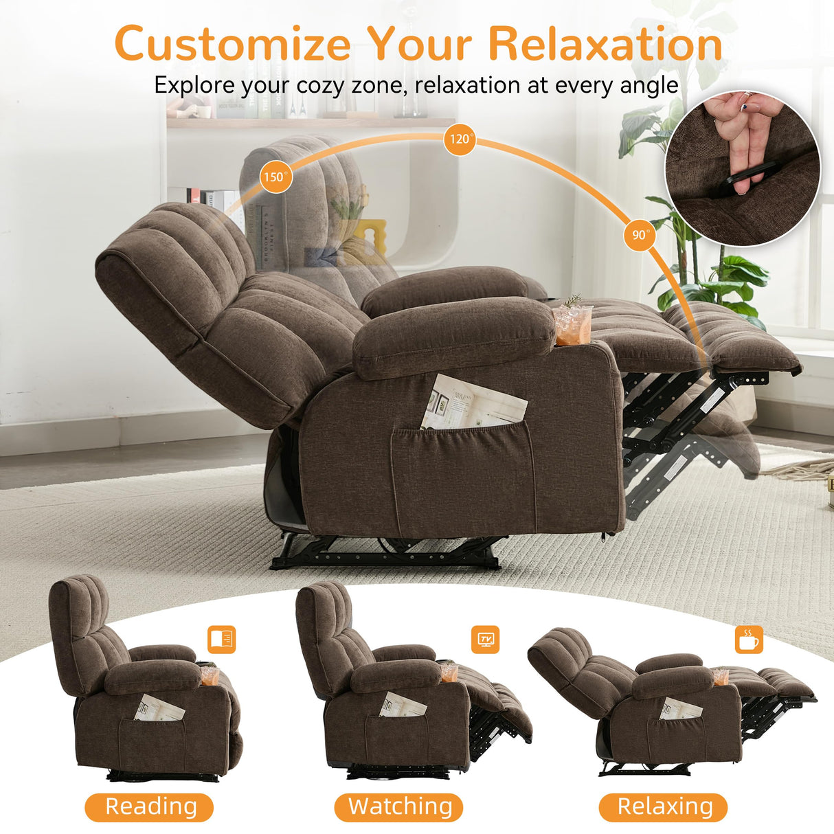 Sofetura Oversized Loveseat Recliner Sofa, Big Large Reclining Sofa with Cup Holders & Side Pockets, Traditional 2-Seater Manual Recliner Couch for Living Room, RV, Home Theater (Fabric, Brown) Sofetura