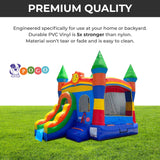 Inflatable Bounce House with Slide for Kids (Without Blower) - 18 x 12 x 14.5 Foot Rainbow Smiley Face Backyard Inflatable Bouncy House - Built-in Bladder Water Misting System Pogo Bounce House