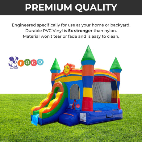 Pogo Inflatable Bounce House with Inflatable Water Slide for Kids, Backyard Commercial Castle Outdoor Playhouse Bouncer with Water Slide, Includes Blower, Anchor Stakes & Storage Bag, 18 x 12 x 14.5 Pogo Bounce House