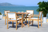 SAFAVIEH Outdoor Collection Chante Teak 35.4" Round Table 5 Piece Dining Set SAFAVIEH