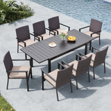 MFSTUDIO 9 Pieces Patio Dining Set, Patio Table and Chairs for 8, Outdoor Expandable Metal Table & Chairs with Cushions, Outdoor Rattan Dining Furniture Set for 8, Deck, Porch MFSTUDIO