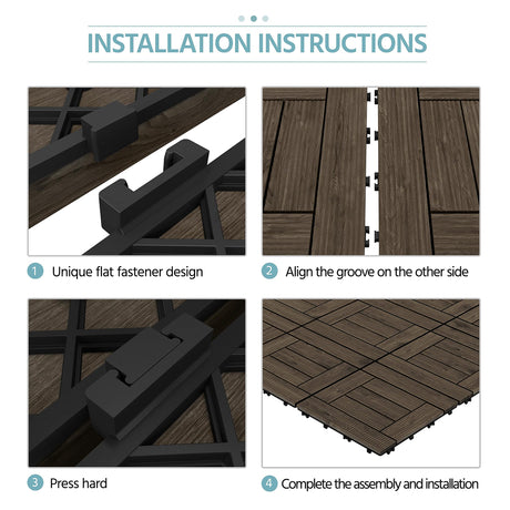Topeakmart 27PCS Patio Deck Tiles Interlocking Wood Composite Decking Floor Tiles 12 x 12in Dark Brown for Outdoor & Indoor Patio Garden Deck Poolside Topeakmart