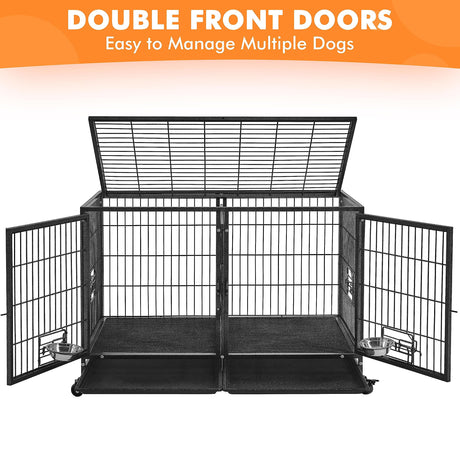 Yaheetech Stackable Dog Crate 42'' Heavy Duty Large Dog Crate with Divider 4pcs Rolling Pet Metal Crate w/Double Doo Water Bowl Pet Kennel Indoor Yaheetech