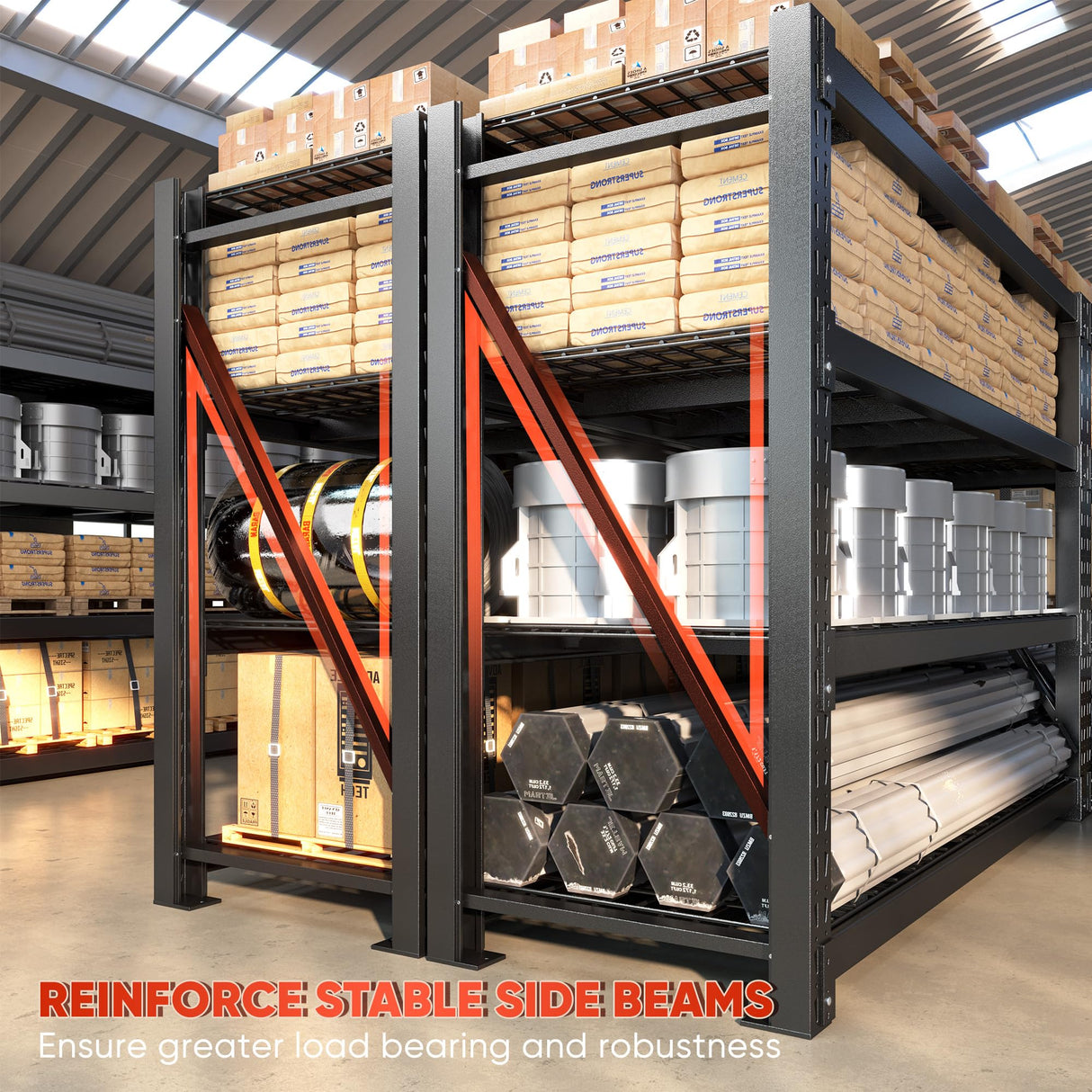 Bepatio 9400LBS Storage Shelves Garage Shelving 67.6''W 4 Tier Adjustable Metal Shelving Unit, Garage Shelves Industrial Shelf for Warehouse Basement Commercial, 67.6''Wx23.7''Dx72''H, Black Bepatio