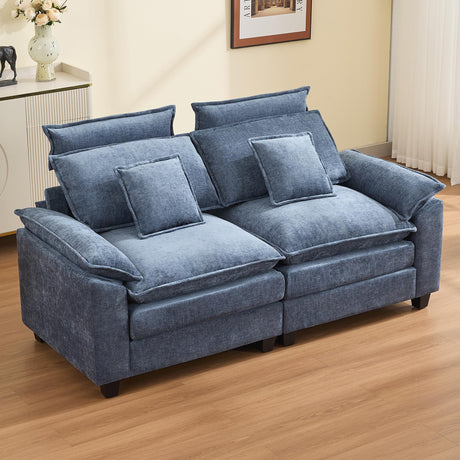 72'' Cloud Modern Loveseat Couch with Detachable Headrest, Modular Sectional Sofa Couch Deep Love Seat, Oversized 2 Seater Chenille Comfy Sofa with Armrests for Living Room, Blue Abbrevi