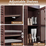 IRONCK Shoe Cabinet, Mid Century Shoe Storage with 2 Flip Drawers & Grille Doors Design, Shoe Rack Cabinet with Hooks and Side Cabinet, Shoe Organizer for Entryway, Natural Red Walnut IRONCK