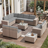 Aukreolis 12 Pieces Patio Furniture Set, Outdoor Sectional Wicker Sofa with Thickened Cushions and Coffee Table, High Back Rattan Patio Conversation Sets for Garden Backyard, Grey Aukreolis
