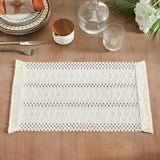 ZeeMart Macrame Style Boho Placemats Set of 4, Ivory Decorative Natural Farmhouse Cotton Woven Place Mats Home Decor for Kitchen Dining Table ZeeMart