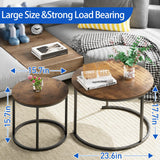 aboxoo Coffee Table Nesting Round Table Set of 2 Side Table with Sturdy Metal Frame for Living Room Bedroom Apartment Modern Industrial Simple Nightstand,Rustic Brown aboxoo