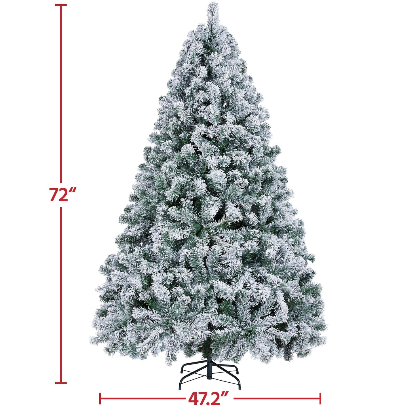 Yaheetech 6ft Pre-lit Artificial Christmas Tree with Incandescent Warm White Lights, Snow Flocked Full Prelighted Xmas Tree W/820 Branch Tips, 250 Incandescent Lights & Foldable Stand, Green & White