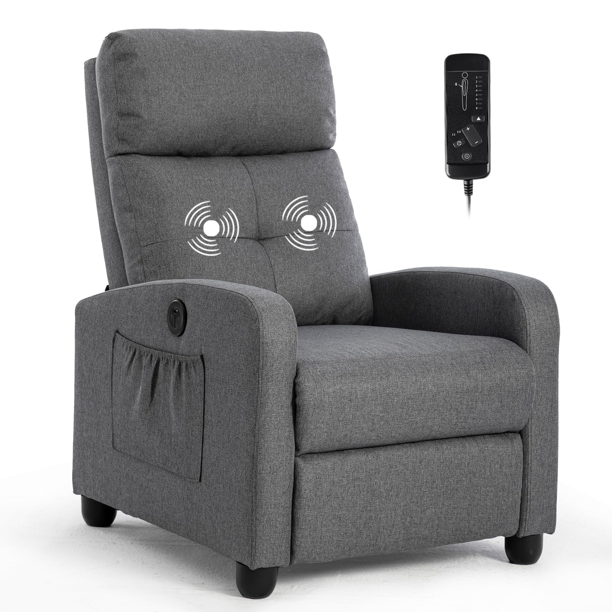 Sftaiyou Power Massage Recliner Chair, Fabric Recliner Chair for Adults, Small Recliner Home Theater Seating with Lumbar Support, Reclining Sofa Chair for Living Room Bedroom(Smoky Grey) Sftaiyou
