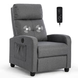 Sftaiyou Power Massage Recliner Chair, Fabric Recliner Chair for Adults, Small Recliner Home Theater Seating with Lumbar Support, Reclining Sofa Chair for Living Room Bedroom(Smoky Grey) Sftaiyou