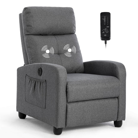 Sftaiyou Power Massage Recliner Chair, Fabric Recliner Chair for Adults, Small Recliner Home Theater Seating with Lumbar Support, Reclining Sofa Chair for Living Room Bedroom(Smoky Grey) Sftaiyou