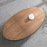 Kevinplus Walnut Oval Coffee Table - Modern Wood Coffee Table for Living Room, Contemporary Circle Fluted Drum Design, Easy Assembly (43.7'' x 24.8'' x 13.38'') kevinplus