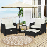 Yaheetech 5 Piece Patio Conversation Set with Ottomans, PE Wicker Balcony Furniture, Rattan Lounge Sofa with Cushions & Pillows, 2 Chairs & Side Table for Backyard, Porch, Garden, Black/Beige Yaheetech