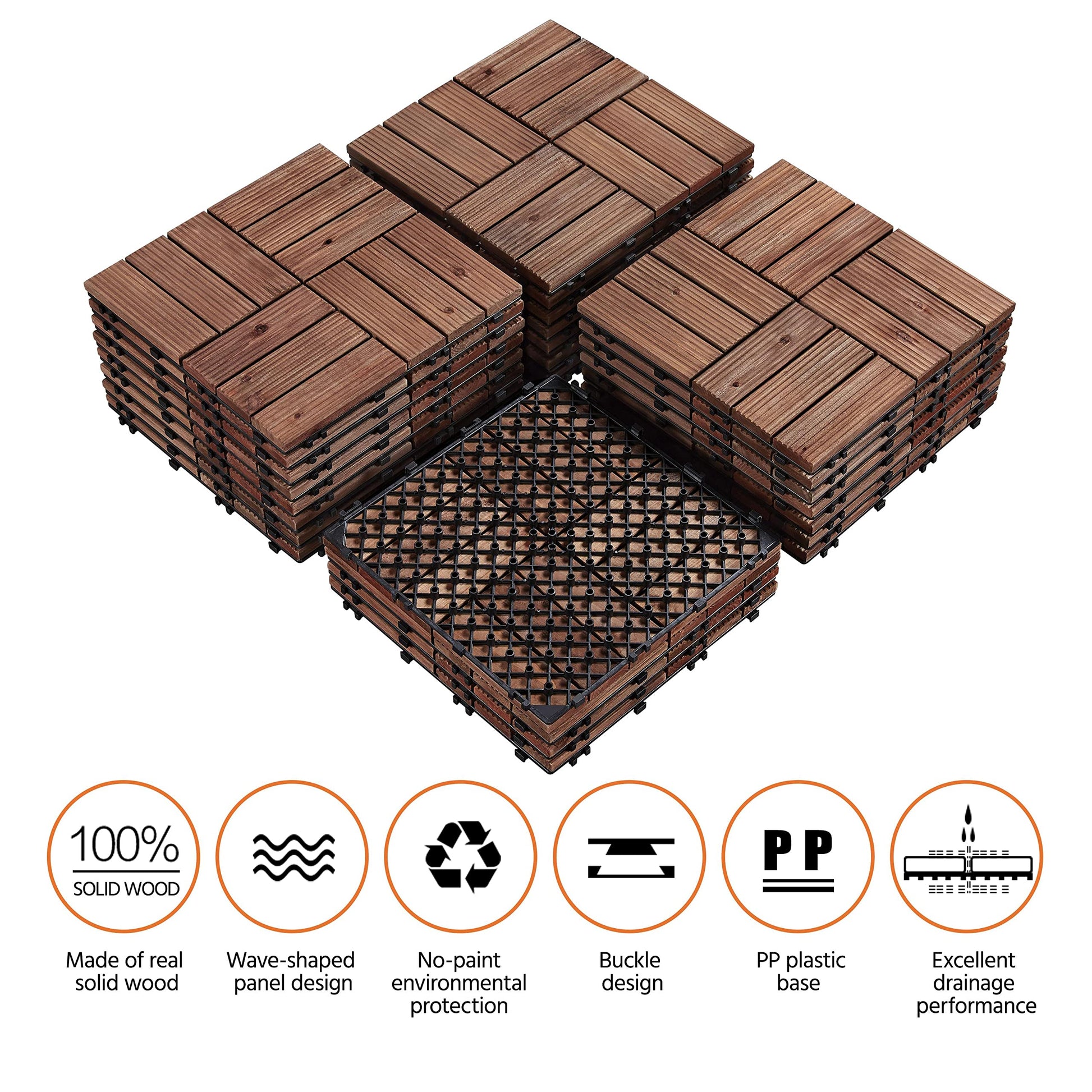 Yaheetech 27PCS Wooden Decking Tiles 12 x 12in Hardwood Interlocking Patio Deck Tiles Composite Balcony Floor Covering for Platform Patio Garden Pathway 1 sq. ft, Brown - WoodArtSupply