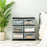 IRIS USA Plastic 3-Drawer Storage Organizer Rolling Cart, with Wheels Casters, 2-Pack, for Classroom Art Supplies Dresser Closet Bathroom Dorm Bedroom Laundry Room, Slim Narrow, Black/Clear IRIS