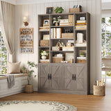 HOSTACK 75” Tall Book Shelf and Bookcase, Bookshelf with Storage Cabinet, 47” Wide Bookcase with 4 Doors, Standing Display Shelves, Modern Farmhouse Book Case for Living Room, Home Office, Ash Grey HOSTACK