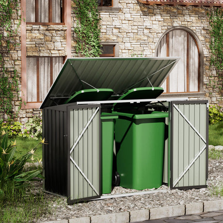 Flamaker 5.8 x 3.3 FT Storage Shed Outdoor Metal Trash Can Shed with Hydraulic Gas Rod Lockable Garden Tool Shed for Backyard, Lawn, Roadside Flamaker