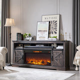 OKD Fireplace TV Stand for 80 Inch TV, 33" Tall Highboy Farmhouse Entertainment Center w/ 36'' Electric Fireplace, Rustic Media Console w/Sliding Barn Door for Living Room, Dark Rustic Oak OKD