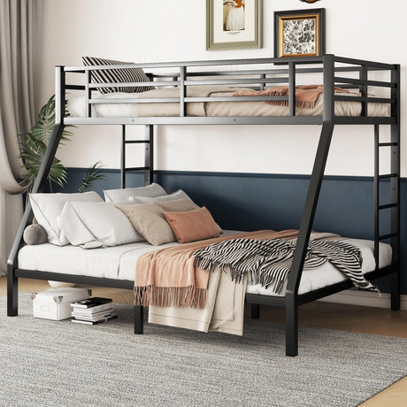 Twin XL Over Queen Bunk Beds for Adults,Heavy Duty Adult Bunk Beds,Metal Bunk Bed Twin XL Over Queen with 2 Ladders,Queen Bunk Bed, Noise-Free,Black Bellemave