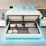 Ailisite Beige Upholstered Queen Bed Frame with LED Lights, Wingback Headboard, and Storage Solution Ailisite