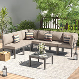Kullavik Patio Furniture Set,7 Pieces Metal Modern Outdoor Furniture,Outdoor Sectional Sofa w/5.1" Cushions and Coffee Table for Patio,Backyard，Sand Kullavik