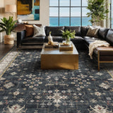 Black Farmhouse Washable 8x10 Area Rugs for Living Room, Bedroom, Dining Room Kitchen Table Rug for Under Table, Office, Dark Charcoal Tumble Stain Resistant Non-Slip Large Washable (8x10 Black/Multi) Hazo Haus
