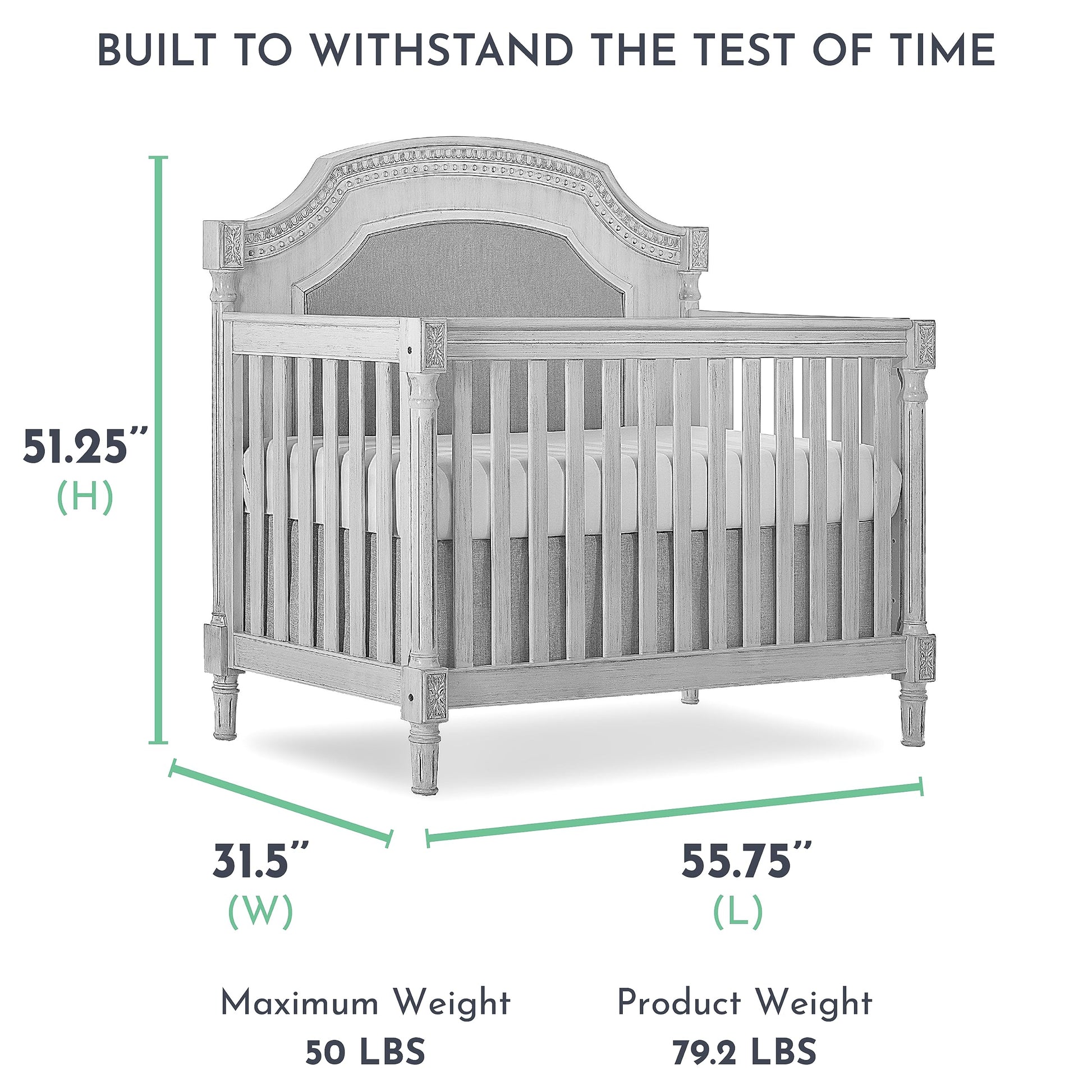 Evolur Julienne 5 in 1 Convertible Crib, Antique Grey Mist 55.5x31.2x51.5 Inch (Pack of 1) - WoodArtSupply