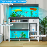 kepptory 40 Gallon Fish Tank Stand with Power Outlets, Farmhouse Decorative Aquarium Stand Furniture with Adjustable Shelves and Drawer, Reptile Turtle Tank Stand with Cabinet Storage (White, 30-40GL) kepptory