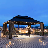 MIXPATIO 14' x 20' Hardtop Gazebo, Galvanized Steel Metal Double Roof Gazebo, Permanent Outdoor Metal Pavilion with Curtain and Netting for Deck, Backyard, Patio, Lawns MIXPATIO