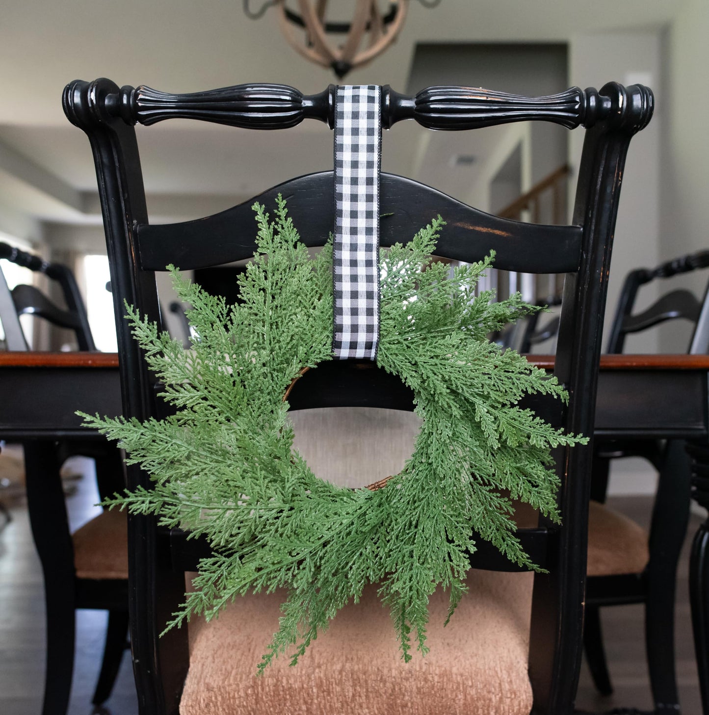 Vita Domi 12" Faux Cedar Wreath, Christmas Wreaths for Front Door Outside, Green Wreath Christmas, Window Wreaths, Real Touch Norfolk Pine Wreath, Evergreen Wreath, Cypress Norfolk Wreath for Chairs