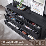 ACCOHOHO 7 Drawer Dresser, Farmhouse Chest of Drawers for Bedroom, 52" Wide Kids Dresser TV Stand with Large Metal Handles, Wood Drawer Organizer for Living Room, Hallway - Black ACCOHOHO