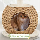 Yaheetech Cat Tree, 29.5in Rattan Cat Climbing Tower for Indoor Cats w/Scratching Post, Woven Rattan Cat Condo and Soft Cushion Top Perch, Luxury Cat House for Cats Kittens Yaheetech