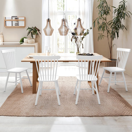 LUE BONA 4PC 18" White Windsor Dining Chairs Set, Spindle Back Wood Dining Chair, Sturdy Solid Hardwood Construction, Easy Assembly, Ideal for Kitchen and Dining Room LUE BONA
