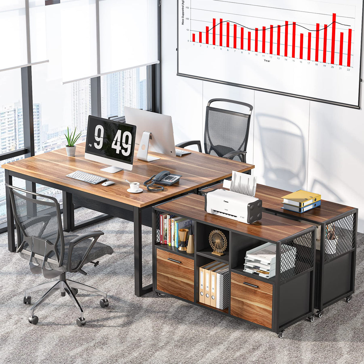 Tribesigns 2 Drawer Wood File Cabinets, Modern Mobile Lateral Filing Cabinet for Letter/ A4 Size, Printer Stand with Open Storage Shelves and Drawer for Home Office, Rustic Walnut Tribesigns