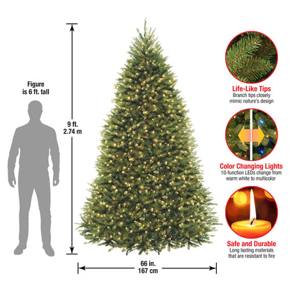 National Tree Company Pre-Lit Artificial Full Christmas Tree, Green, Dunhill Fir, Dual Color LED Lights, Includes Stand, 9 Feet