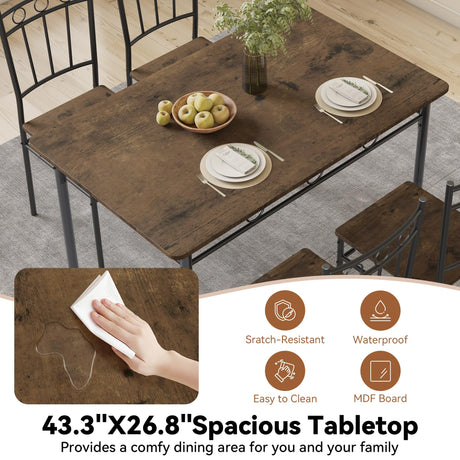 AMICLIBER Dining Table Set for 4, 5-Piece Kitchen Table and Chairs, Rectangular Dining Room Table Set with 4 Chairs, Space-Saving Kitchen Table Set for Small Space,Dinette,Apartment,Retro Brown AMICLIBER