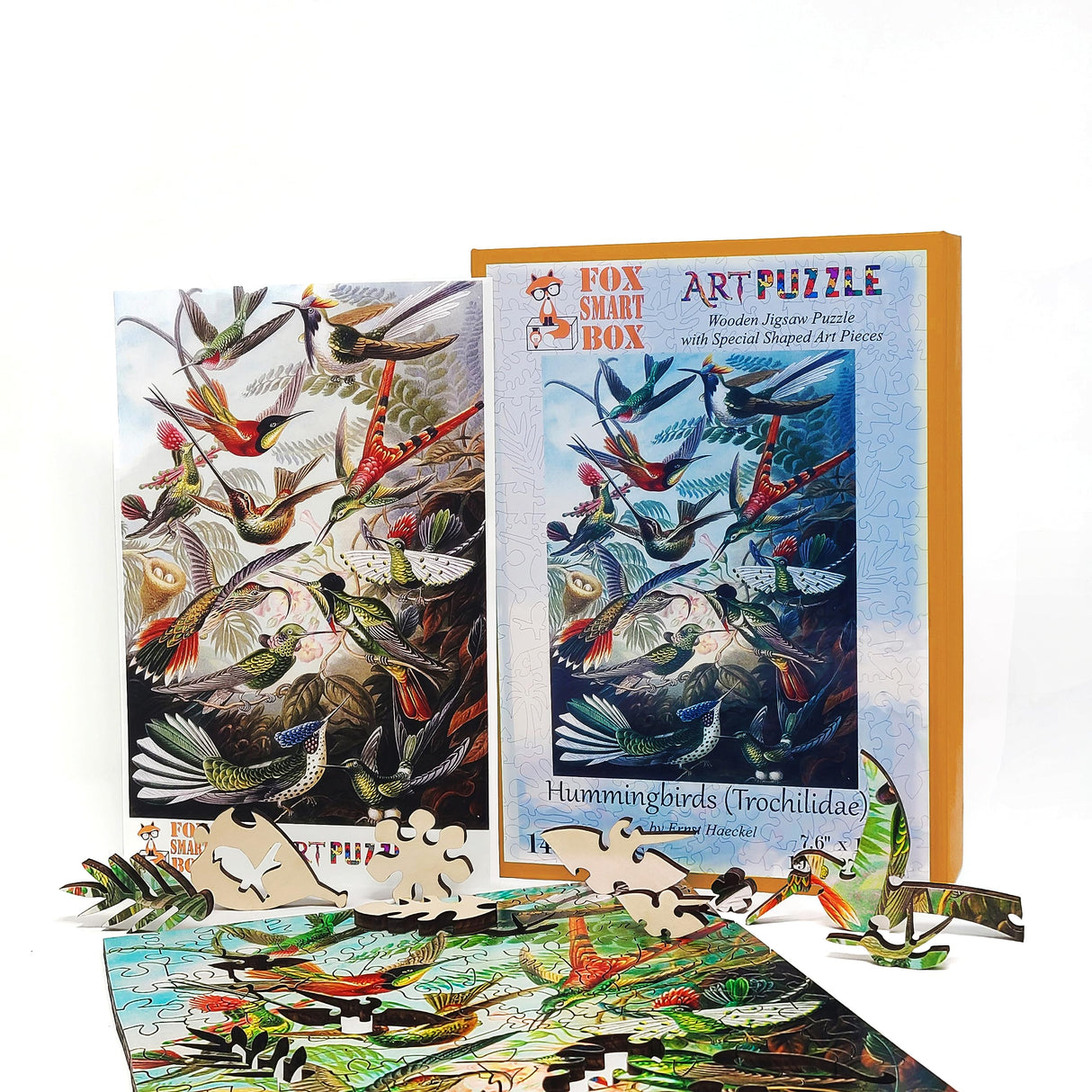 Wooden Jigsaw Puzzle for Adults - Uniquely Shaped Pieces - Made in The USA by FoxSmartBox - 145 Pieces - Hummingbirds FoxSmartBox