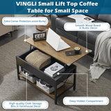 VINGLI 36" Lift Top Coffee Table with Free Cloth Storage Bins, Rustic Framhouse Black Coffee Table for Living Room, Small Modern Coffee Table for Small Space in Minimalistic Style, Black VINGLI