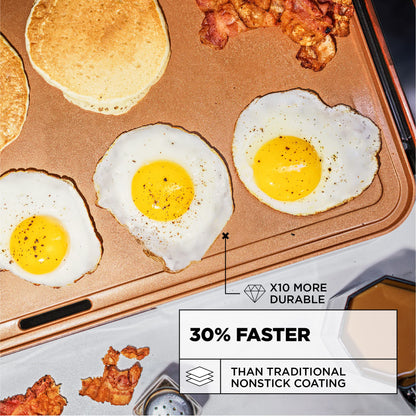 CRUX Electric Griddle with Nonstick Ceramic Coating, Cool-Touch Handles, and Slide-Out Drip Tray - Indoor Grill for Breakfast, Eggs, Pancakes, and Burgers