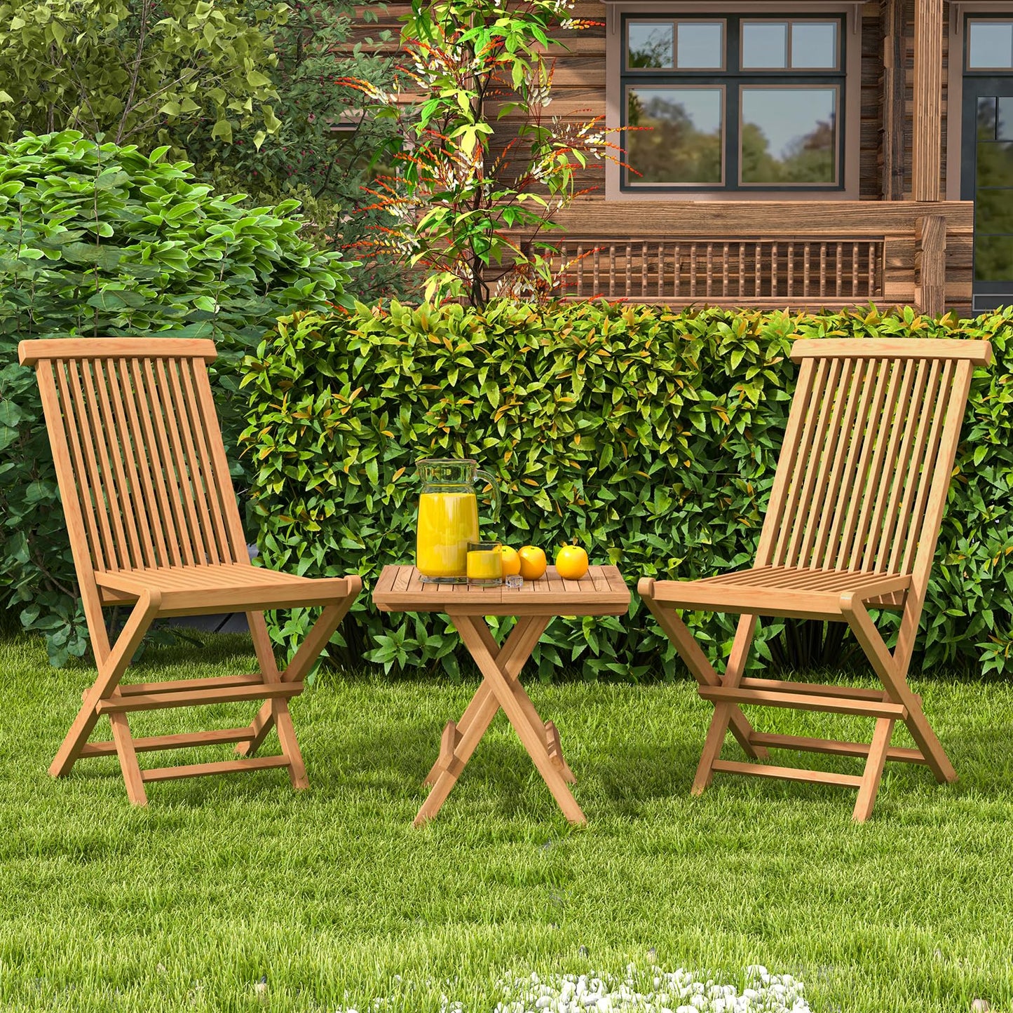 Tangkula 2 Piece Wood Patio Folding Chair, Sturdy Teak High-Back Chair with Slatted Design, Portable & Lightweight Outdoor Dining Chair, Natural Appearance, Perfect for Backyard, Camping - WoodArtSupply