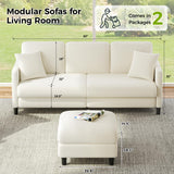 Welzona 83" Sofa Couch, Comfy L Shaped Couch with Storage Ottoman, Teddy Couches for Living Room, Tool-Free Loveseat Sofa, All-Wood Sofas for Living Room, Small Couches 2 Pillow Included, Beige Welzona
