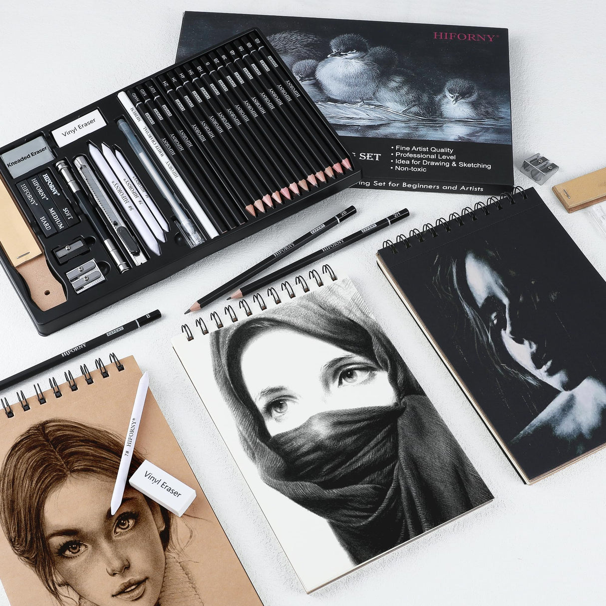 HIFORNY 30 PCS Sketching Drawing Pencil Set,Sketch Pencils Art Supplies with Graphite,Charcoal,Blending Tools,Accessories,Drawing Kit for Adults Artists HIFORNY