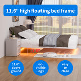 Meitewei Modern White Queen Floating Bed Frame with LED Lights and Heavy Duty Steel Slats Meitewei